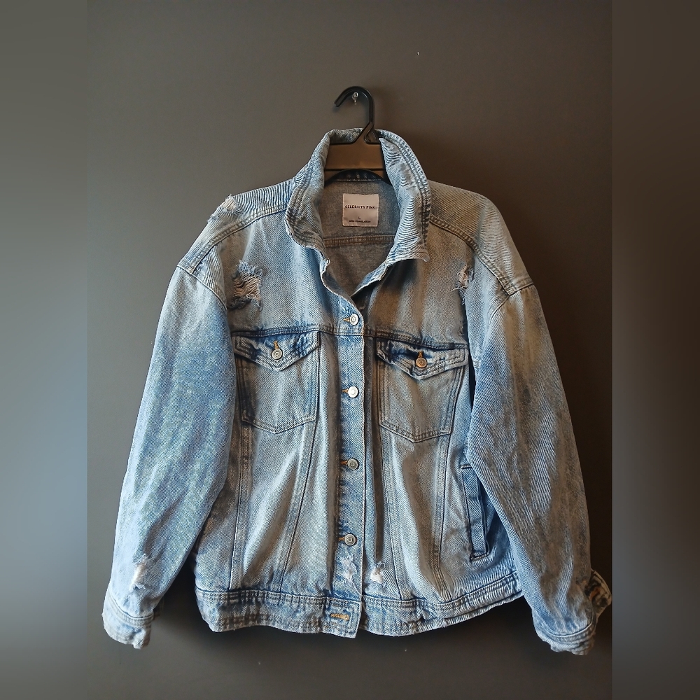 Celebrity Pink Light Blue button down Denim Jacket Women's Size Large - Picture 1 of 4